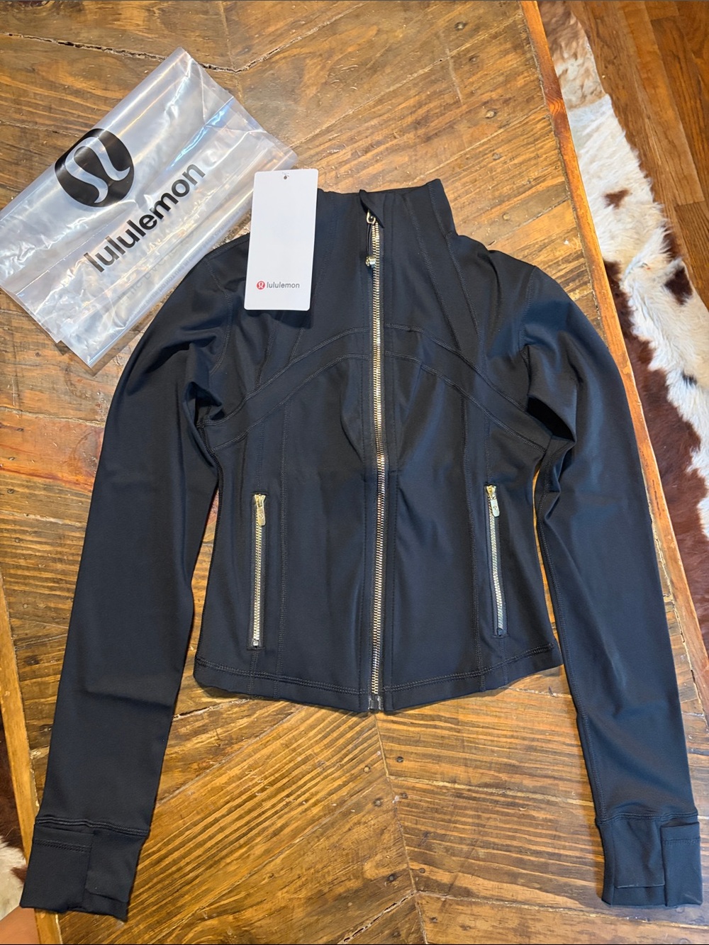 lululemon athletica Black Zip Front Bomber Jacket with Gold Zippers